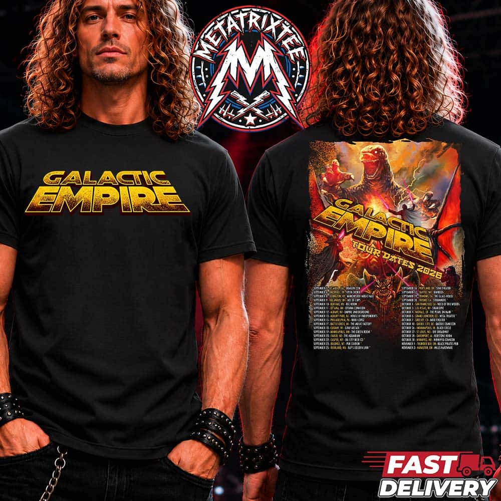 North American Galactic Empire Tour 2026 Poster Cities List For September 5 In Atlanta GA To Hamilton ON Two Sided Short Black T-Shirt North American Galactic Empire Tour 2026 Poster Cities List For September 5 In Atlanta GA To Hamilton ON Two Sided Short Black T-Shirt
