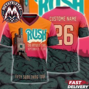 On September 23 And 25 2026 Rock Band RUSH Show Tonight In San Antonio Texas At Frost Bank Center Fifty Something Tour Shirt Football Jersey
