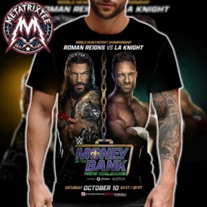 Roman Reigns Vs LA Knight Defend World Heavyweight Title Against  At WWE Money In The Bank On October 10 2026 All Over Print T-Shirt