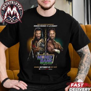 Roman Reigns Vs LA Knight Defend World Heavyweight Title Against  At WWE Money In The Bank On October 10 2026 Short Black T-Shirt