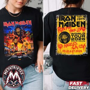 Run For Your Lives 2026 Los Angeles CA Tee Iron Maiden Live Show At The BMO Stadium On September 25 And September 27 2026 Two Sided Short T-Shirt