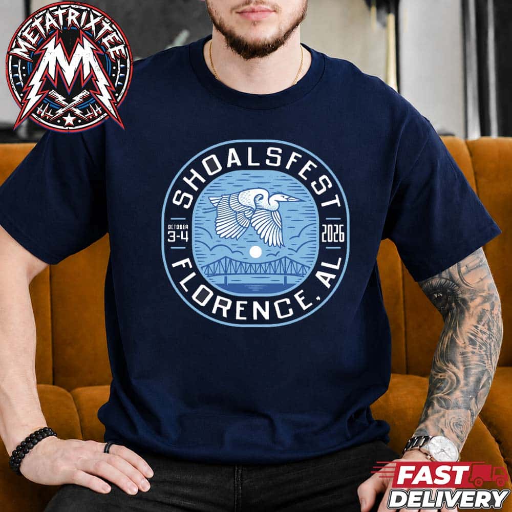 ShoalsFest 2026 Event Tee For McFarland Park In Florence AL On October 3-4 2026 With Jason Isbell and the 400 Unit Short Navy T-Shirt ShoalsFest 2026 Event Tee For McFarland Park In Florence AL On October 3-4 2026 With Jason Isbell and the 400 Unit Short Navy T-Shirt