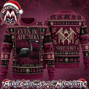 Sleep Token Even In Arcadia Flamingo Band Logo Maroon Black Gift For Fan Knitted Ugly Christmas Sweater