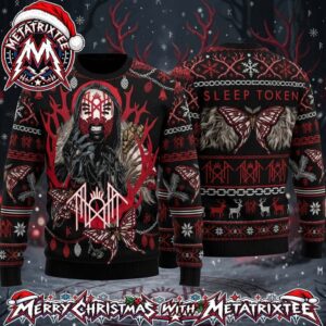 Sleep Token Vessel Mask Red Antlers Moth Rune Holiday Christmas Xmas Ugly Christmas Sweater