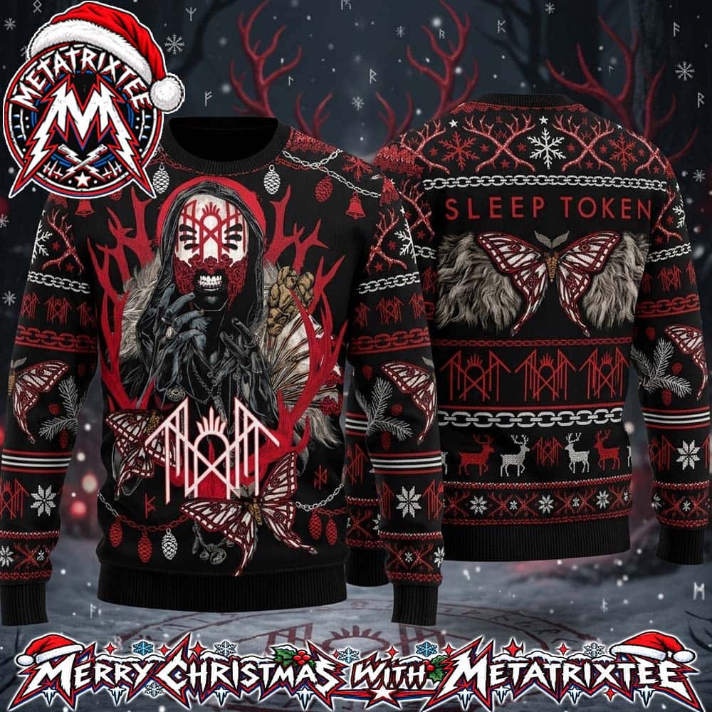 Sleep Token Vessel Mask Red Antlers Moth Rune Holiday Christmas Xmas Ugly Christmas Sweater Sleep Token Vessel Mask Red Antlers Moth Rune Holiday Christmas Xmas Ugly Christmas Sweater