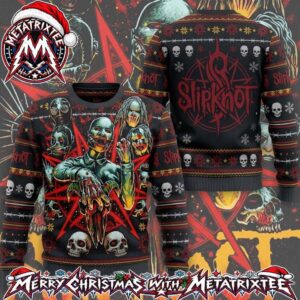 Slipknot Band Members Mask Nonagram Skull Barbed Wire Gift For Fan Knitted Ugly Christmas Sweater