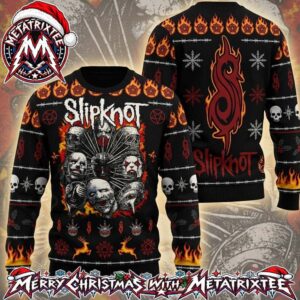 Slipknot Heavy Metal Mask Collage And Barbed Wire Tribal S Gift For Fan Knitted Ugly Christmas Sweater