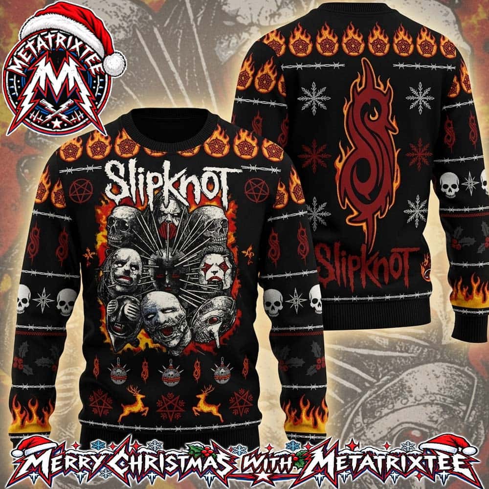 Slipknot Heavy Metal Mask Collage And Barbed Wire Tribal S Gift For Fan Knitted Ugly Christmas Sweater Slipknot Heavy Metal Mask Collage And Barbed Wire Tribal S Gift For Fan Knitted Ugly Christmas Sweater
