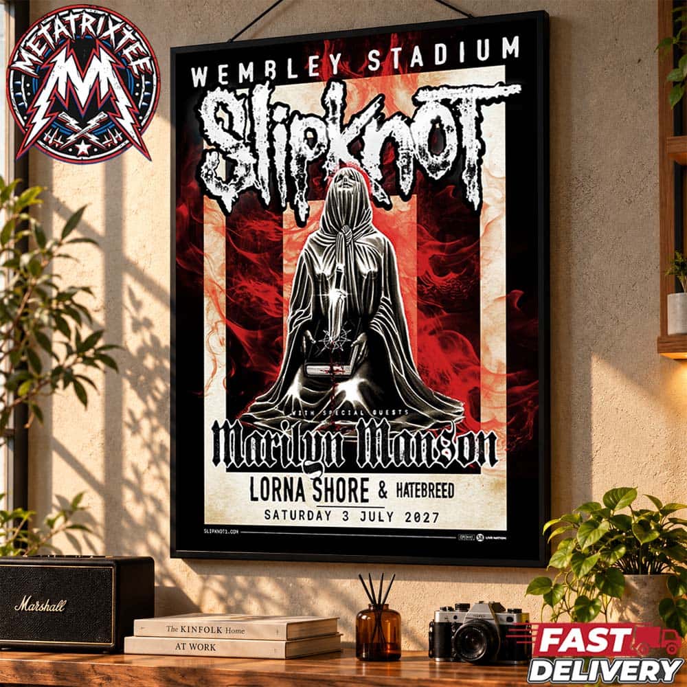 Slipknot Wembley Stadium Tour 2027 Poster UK And European For London On July 3 With Special Marilyn Manson And Lorna Shore And Hatebreed Poster Canvas Slipknot Wembley Stadium Tour 2027 Poster UK And European For London On July 3 With Special Marilyn Manson And Lorna Shore And Hatebreed Poster Canvas