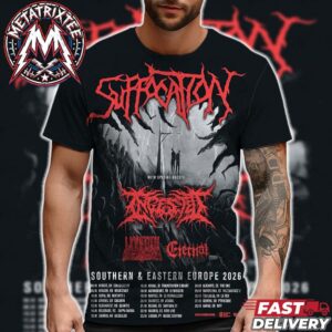 Suffocation Southern And Eastern Europe Tour 2026 Start October 8 In Kosice SK To October 28 In Aarau CH All Over Print T-Shirt