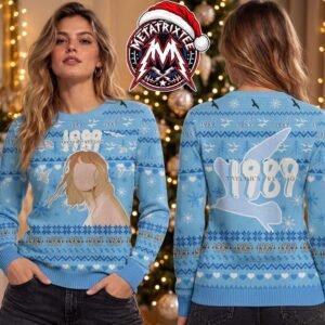 Taylor Swift 1989 Taylors Version Album Light Blue Seagulls Snowflakes Knit Pattern 2026 Knitted Ugly Christmas Sweater