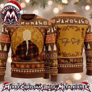 Taylor Swift Evermore Album Plaid Coat Braided Hair Brown Tone Holiday Christmas Xmas Ugly Christmas Sweater