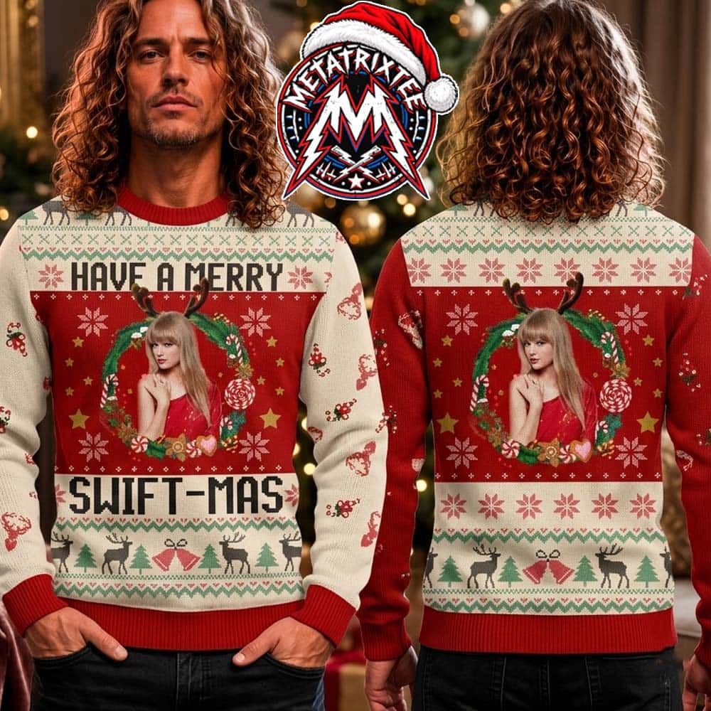 Taylor Swift Have A Merry Swift-Mas Reindeer Wreath Pattern 2026 Knitted Ugly Christmas Sweater Taylor Swift Have A Merry Swift-Mas Reindeer Wreath Pattern 2026 Knitted Ugly Christmas Sweater