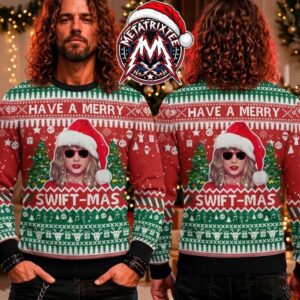 Taylor Swift Have A Merry Swift-Mas With Santa Hat And Sunglasses Red Green Pattern Gift For Fan Knitted Ugly Christmas Sweater
