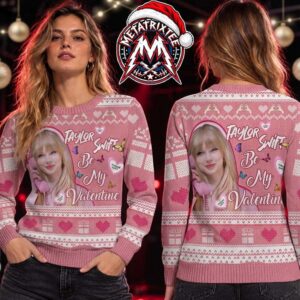 Taylor Swift Pink Be My Valentine Hand Heart Pattern Gift For Fan Knitted Ugly Christmas Sweater