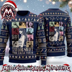 Taylor Swift The Eras Tour Album Eras Montage Festive Stars Pattern XMAS Collectors Edition Ugly Christmas Sweater