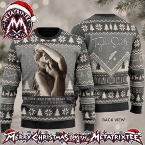 Taylor Swift The Tortured Poets Department The Anthology Album Artwork With Nordic Snowflakes And Christmas Trees 2026 Knitted Ugly Christmas Sweater