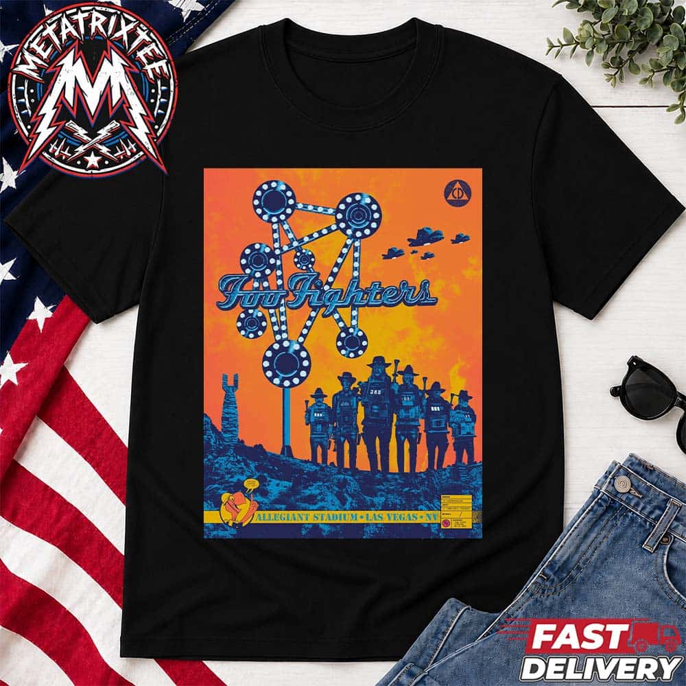 The Foo Fighters Las Vegas Take Cover Tour Concert Poster At Allegiant Stadium In NV On Saturday September 26 2026 Short Black T-Shirt The Foo Fighters Las Vegas Take Cover Tour Concert Poster At Allegiant Stadium In NV On Saturday September 26 2026 Short Black T-Shirt