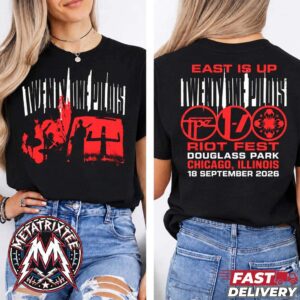 Twenty One Pilots Kicks Off Riot Fest 2026 East Is Up Tee For Chicago IL On 18 September 2026 At Douglass Park Two Sided Black T-Shirt