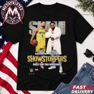 Tyrese Haliburton And Trick Williams SLAM 264 x WWE Showstopper Team Indiana Pacers Built For The Spotlight Short Black T-Shirt