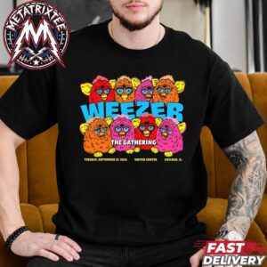 Weezer Band Chicago The Gathering Tour 2026 Show Poster For The United Center In IL On September 22 2026 Short Black T-Shirt