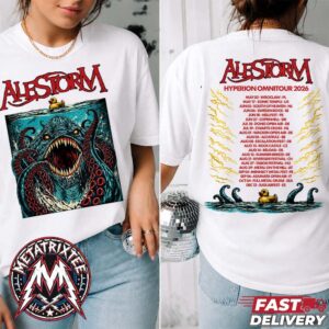 Alestorm 2026 Jaws Summer Tour Tee For Hyperion Omnitour 2026 Cities List May 2 In Wroclaw PL To December 12 In Juglarfest ES Two Sided White T-Shirt