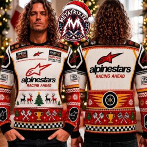 Alpinestars Racing Ahead Xmas GP North Pole Team Reindeer Trophy Checkered Pattern 2026 Knitted Ugly Christmas Sweater