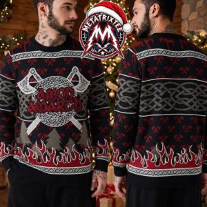 Amon Amarth Crossed Axes Viking Shield And Flames 2026 Knitted Ugly Christmas Sweater