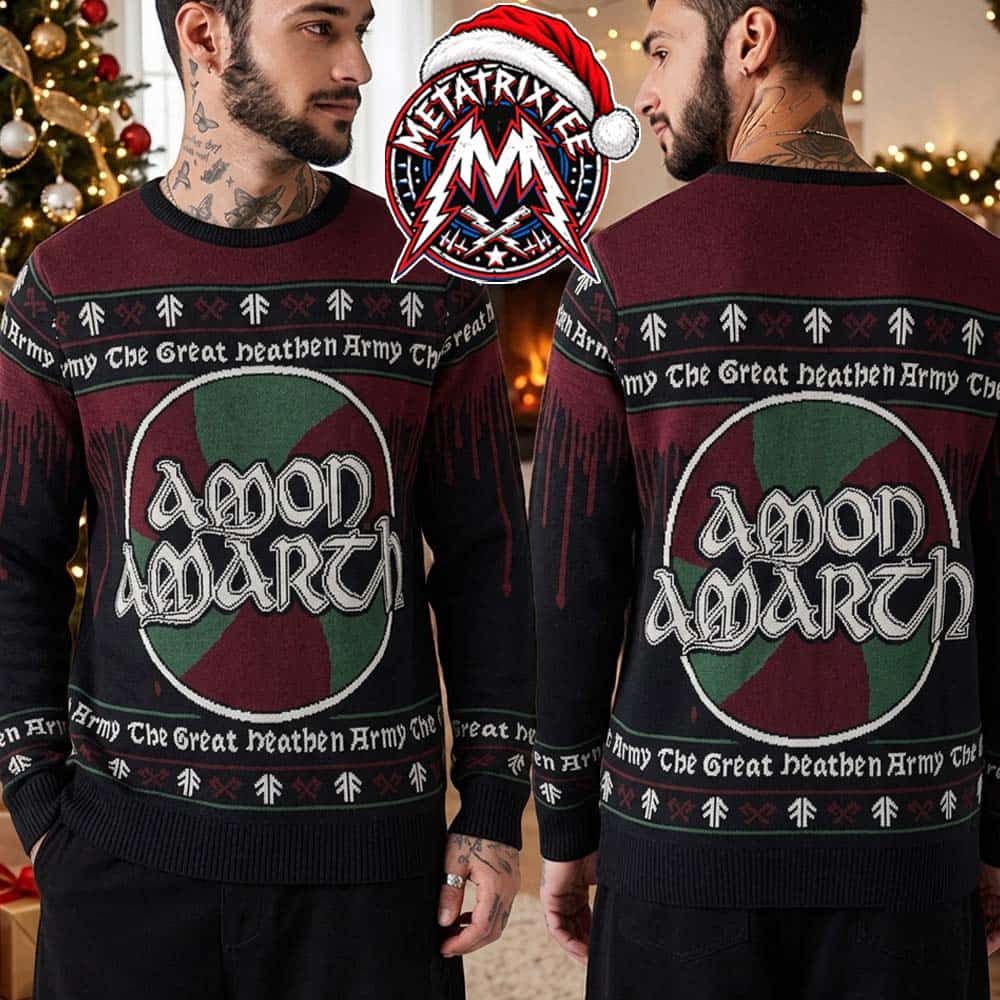 Amon Amarth The Great Heathen Army Viking Shield Blood Drip Graphic Gift For Fan Knitted Ugly Christmas Sweater Amon Amarth The Great Heathen Army Viking Shield Blood Drip Graphic Gift For Fan Knitted Ugly Christmas Sweater