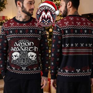 Amon Amarth Viking Mjolnir Thor Hammer And Skulls Xmas Nordic Pattern 2026 Knitted Ugly Christmas Sweater