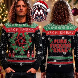 Arch Enemy Band Pentagram Christmas Wreath Pure Fucking Xmas Gift For Fan Knitted Ugly Christmas Sweater