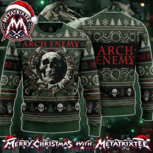 Arch Enemy Doomsday Machine Skull Pine And Mistletoe Holiday Christmas Xmas Ugly Christmas Sweater