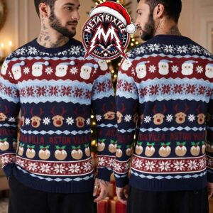 Aston Villa FC Santa Claus Reindeer Christmas Pudding Snowflake Knitted Premier League 2026 Holiday Ugly Christmas Sweater