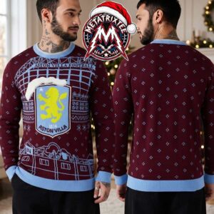 Aston Villa FC Villa Park Stadium Lion Crest Snowflakes Claret And Blue Gift For Fan Knitted Ugly Christmas Sweater