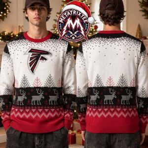 Atlanta Falcons NFL Falcon Logo Reindeer Pine Tree Pattern 2026 Knitted Ugly Christmas Sweater