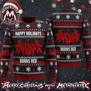 August Burns Red Happy Holidays Sharp Death Metal Logo Flames Snowflakes Chains Pattern Ugly Christmas Sweater