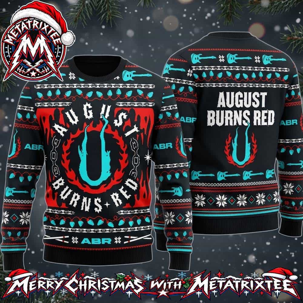 August Burns Red Metalcore Flame Logo Electric Guitar And Drumsticks Personalized Christmas 2026 Holiday Ugly Sweater August Burns Red Metalcore Flame Logo Electric Guitar And Drumsticks Personalized Christmas 2026 Holiday Ugly Sweater