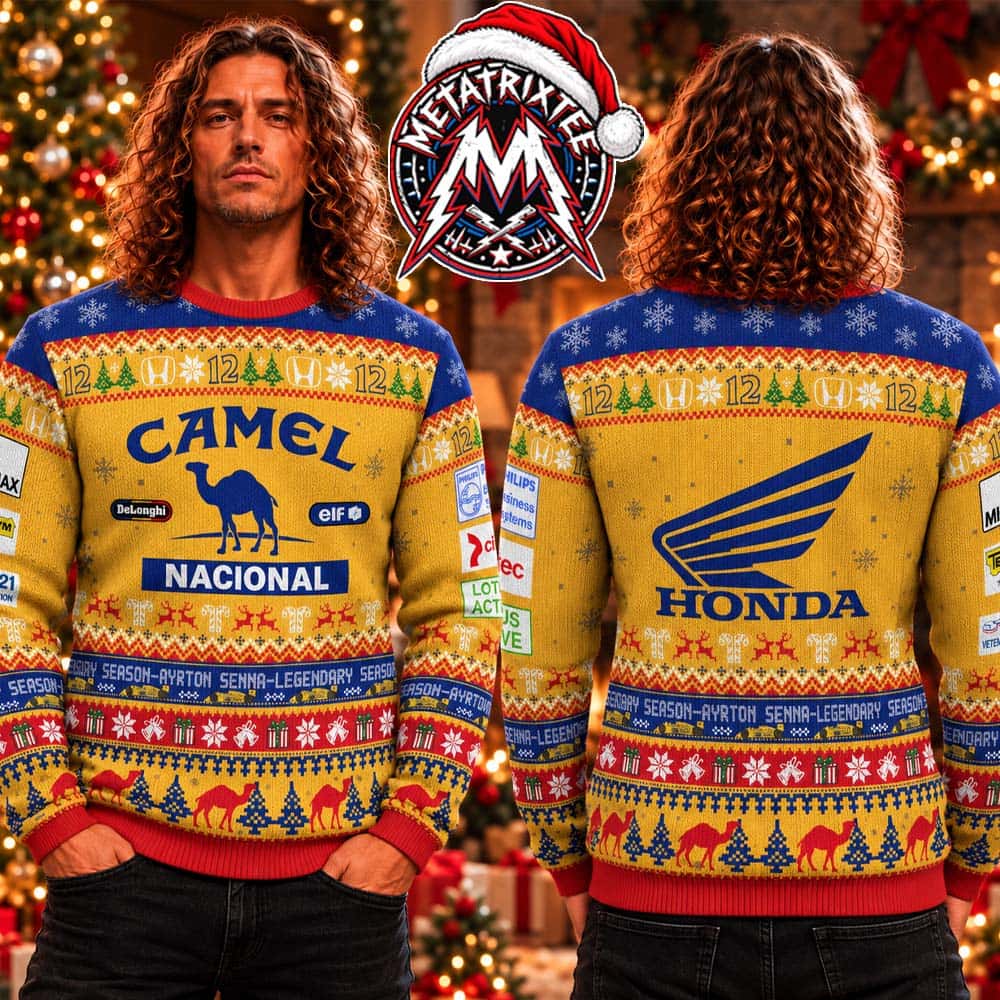 Ayrton Senna Camel Honda Racing Yellow Vintage F1 Racing XMAS Collectors Edition Ugly Christmas Sweater Ayrton Senna Camel Honda Racing Yellow Vintage F1 Racing XMAS Collectors Edition Ugly Christmas Sweater