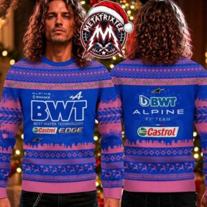 BWT Alpine F1 Team Castrol Blue Pink Snowflake Reindeer Pattern Gift For Fan Knitted Ugly Christmas Sweater