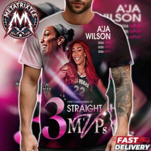 Back To Back A’ja Wilson Player In WNBA History To Win Most Valuable Player Three Times In A Row 2026 All Over Print T-Shirt