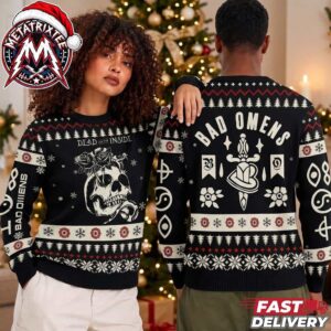 Bad Omens Dead On The Inside Skull Rose Dagger Knitted Pattern 2026 Knitted Ugly Christmas Sweater