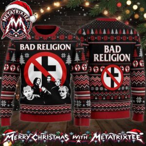 Bad Religion Band Crossbuster Logo And Members Portrait Knitted Holiday Ugly Christmas Sweater Gift For Men And Women