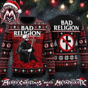 Bad Religion Priest Skull Crossbuster Red Black Sea Of Skulls 2026 Knitted Ugly Christmas Sweater