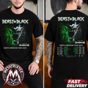 Beast In Black North America Tour 2027 Start In Charlotte On Feb 11 To Worcester On Mar 26 With Special Guest Gloryhammer Two Sided Print T-Shirt