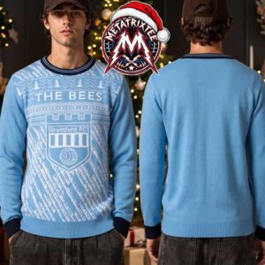 Brentford FC The Bees Light Blue Christmas Crest Pattern 2026 Knitted Ugly Christmas Sweater