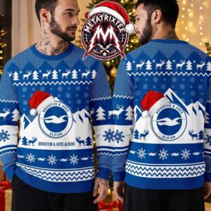 Brighton And Hove Albion FC Santa Hat Seagull Mountain Pattern 2026 Knitted Ugly Christmas Sweater