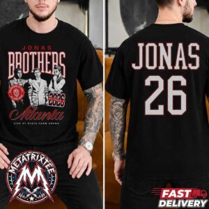 Burning Up All Over Again Atlanta GA City Tee Jonas Brothers October 8th Stop At State Farm Arena Two Sided Short Black T-Shirt
