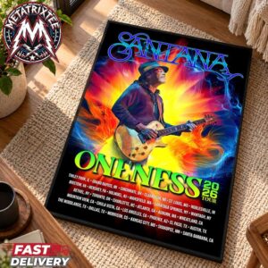 Carlos Santana Fire and Ice Oneness Tour 2026 Poster Cities List For Tinley Park IL To Santa Barbara CA Premium Poster Canvas
