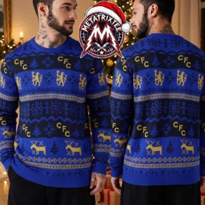 Chelsea Football Club CFC Yellow Lion Royal Blue Vintage Holiday Patterns Reindeer 2026 Knitted Ugly Christmas Sweater