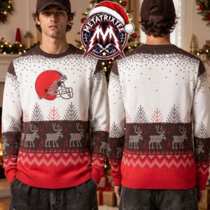 Cleveland Browns NFL Helmet Reindeer Snowflake Graphic Holiday Christmas Xmas Ugly Christmas Sweater
